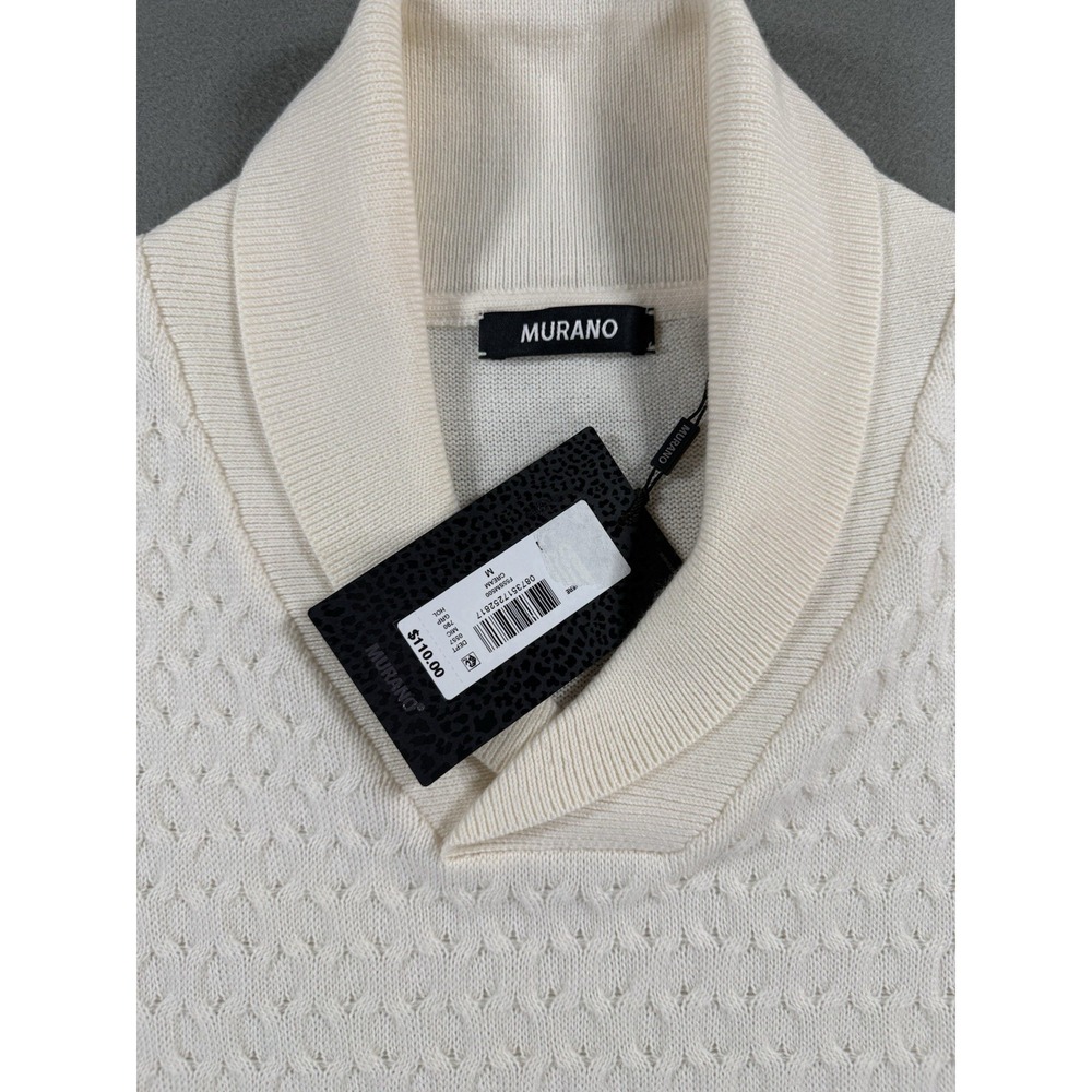 Brand New Mens Murano Cream Textured Shawl Collar Merino Sweater Size M - Picture 3 of 10